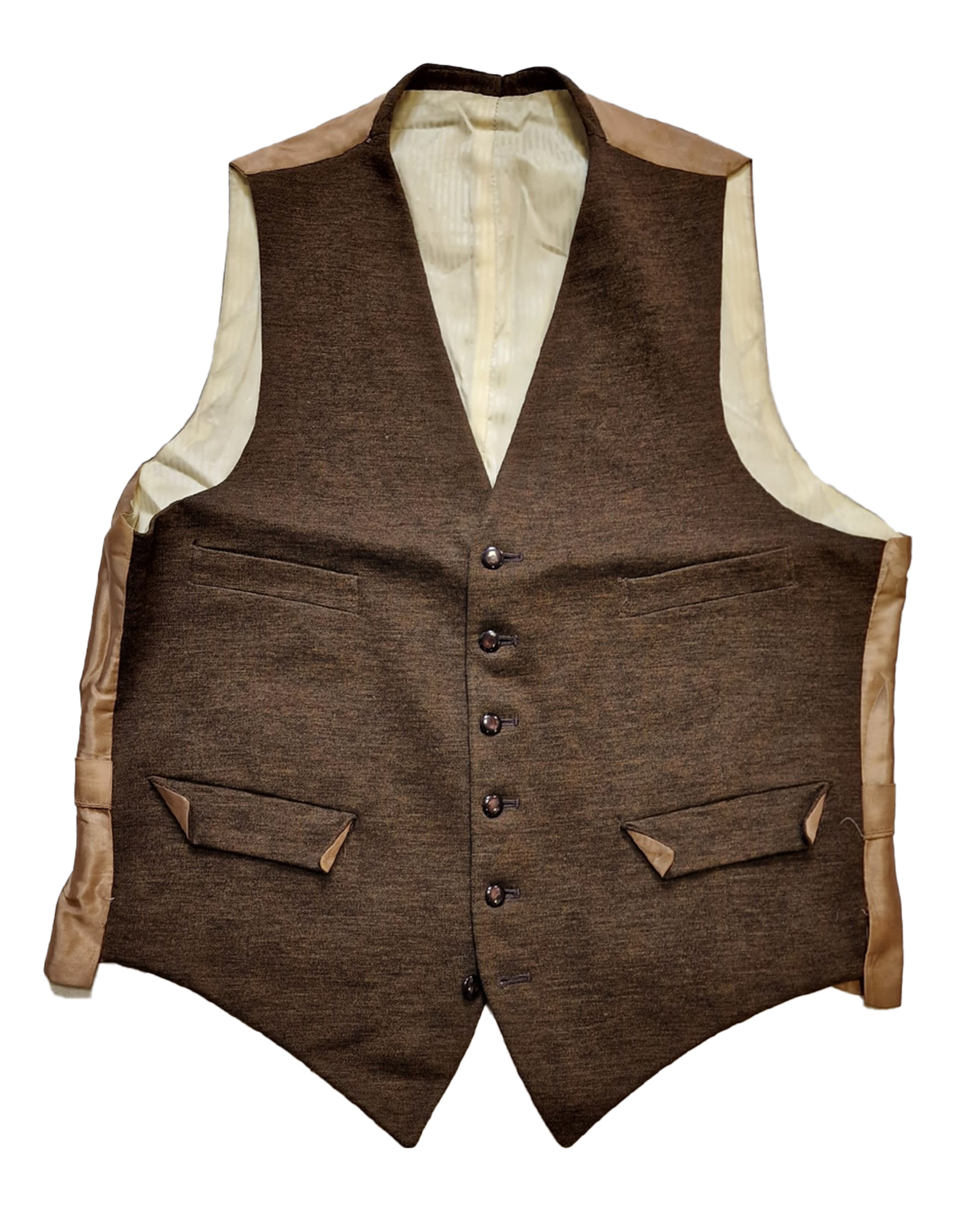 1930s British Brown Wool Waistcoat Size 42 SL52