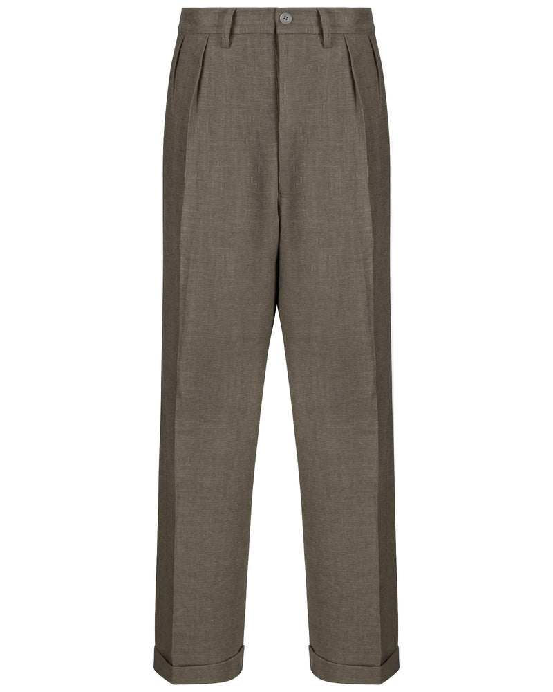 Grey Pleated Wide Leg Trousers